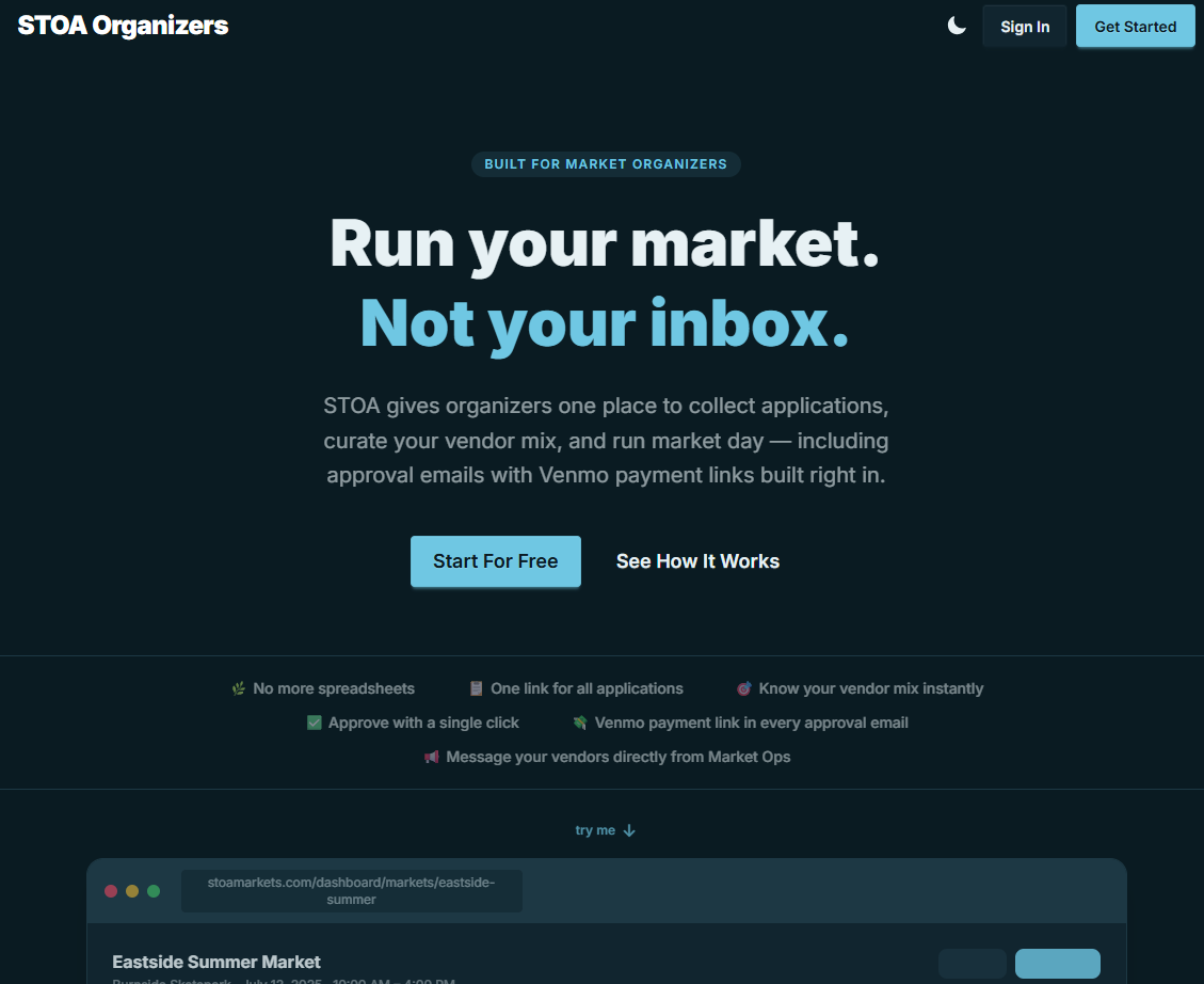 STOA Organizers landing page